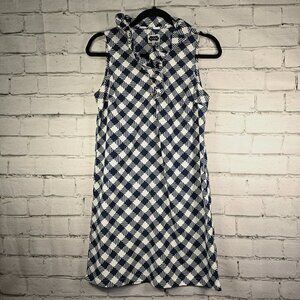 WOMENS MUD PIE NAVY WHITE PLAID SLEEVELESS SHIFT DRESS RUFFLED COLLAR SIZE SMALL